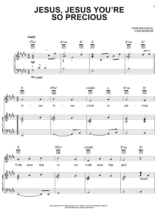 Preview Chaz Bosarge Jesus, Jesus You're So Precious Children sheet music, notes and chords for Piano, Vocal & Guitar (Right-Hand Melody), SKU: 27052 sheet music, piano notes, chords, guitar tabs, score, transpose, transcribe, how to play, guide, download, learn, tutorial, progression, song, artist, awards, billboard, mtv, vh1, tour, single, album, release