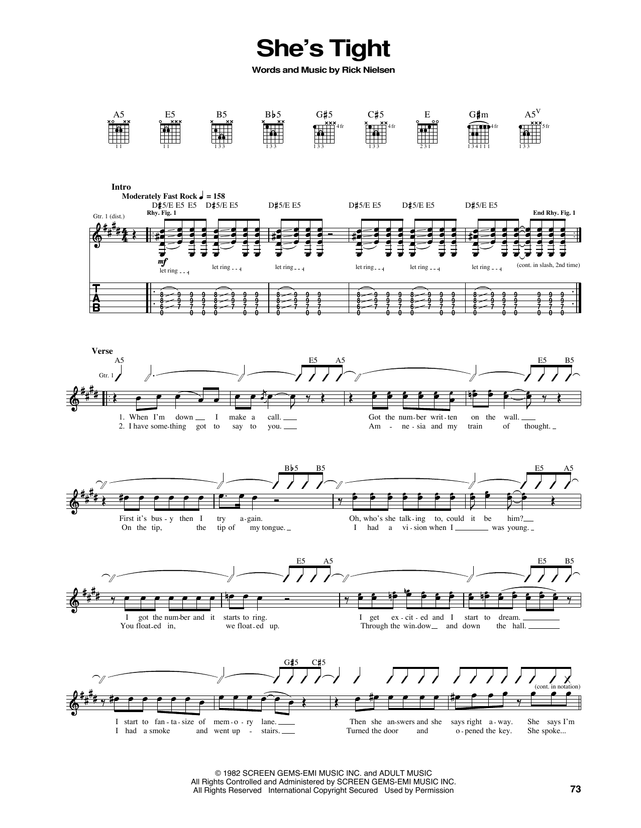 Cheap Trick She's Tight sheet music notes and chords. Download Printable PDF.