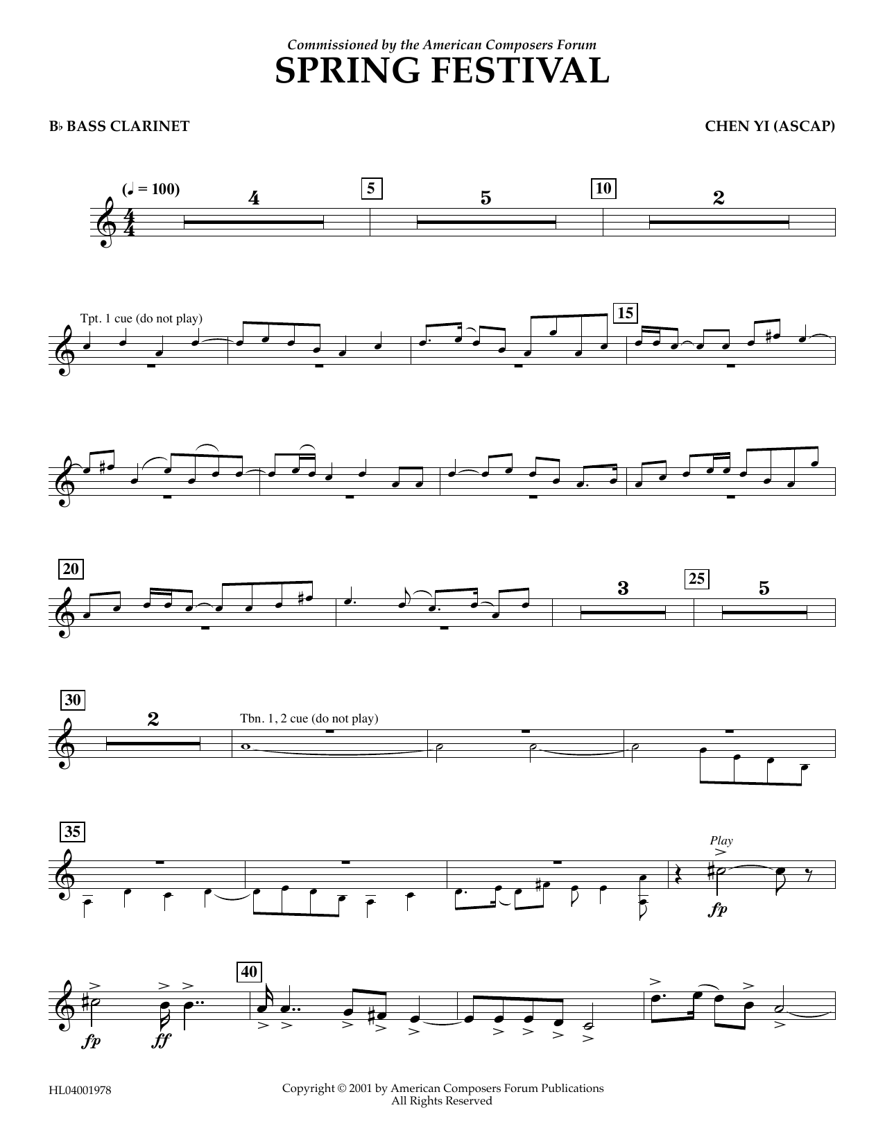 Learn to play Chen Yi Spring Festival - Bb Bass Clarinet sheet music for Concert Band in minutes. Price: 5.9900$ Chen Yi Spring Festival - Bb Bass Clarinet sheet music notes and chords arranged for Concert Band