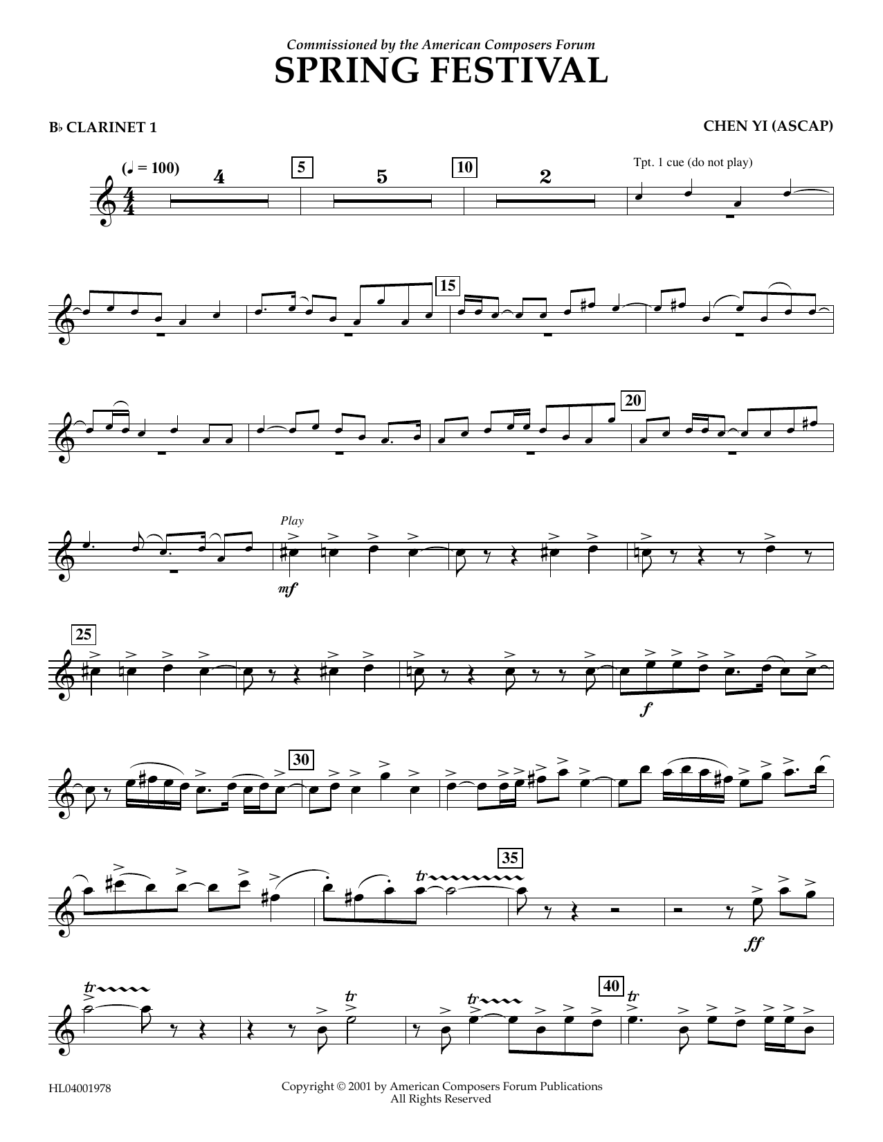 Learn to play Chen Yi Spring Festival - Bb Clarinet 1 sheet music for Concert Band in minutes. Price: 5.9900$ Chen Yi Spring Festival - Bb Clarinet 1 sheet music notes and chords arranged for Concert Band