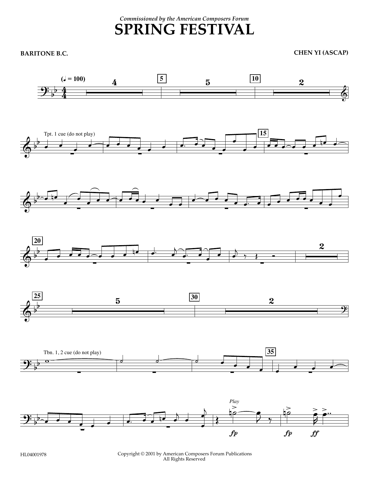 Learn to play Chen Yi Spring Festival - Euphonium in Bass Clef sheet music for Concert Band in minutes. Price: 5.9900$ Chen Yi Spring Festival - Euphonium in Bass Clef sheet music notes and chords arranged for Concert Band