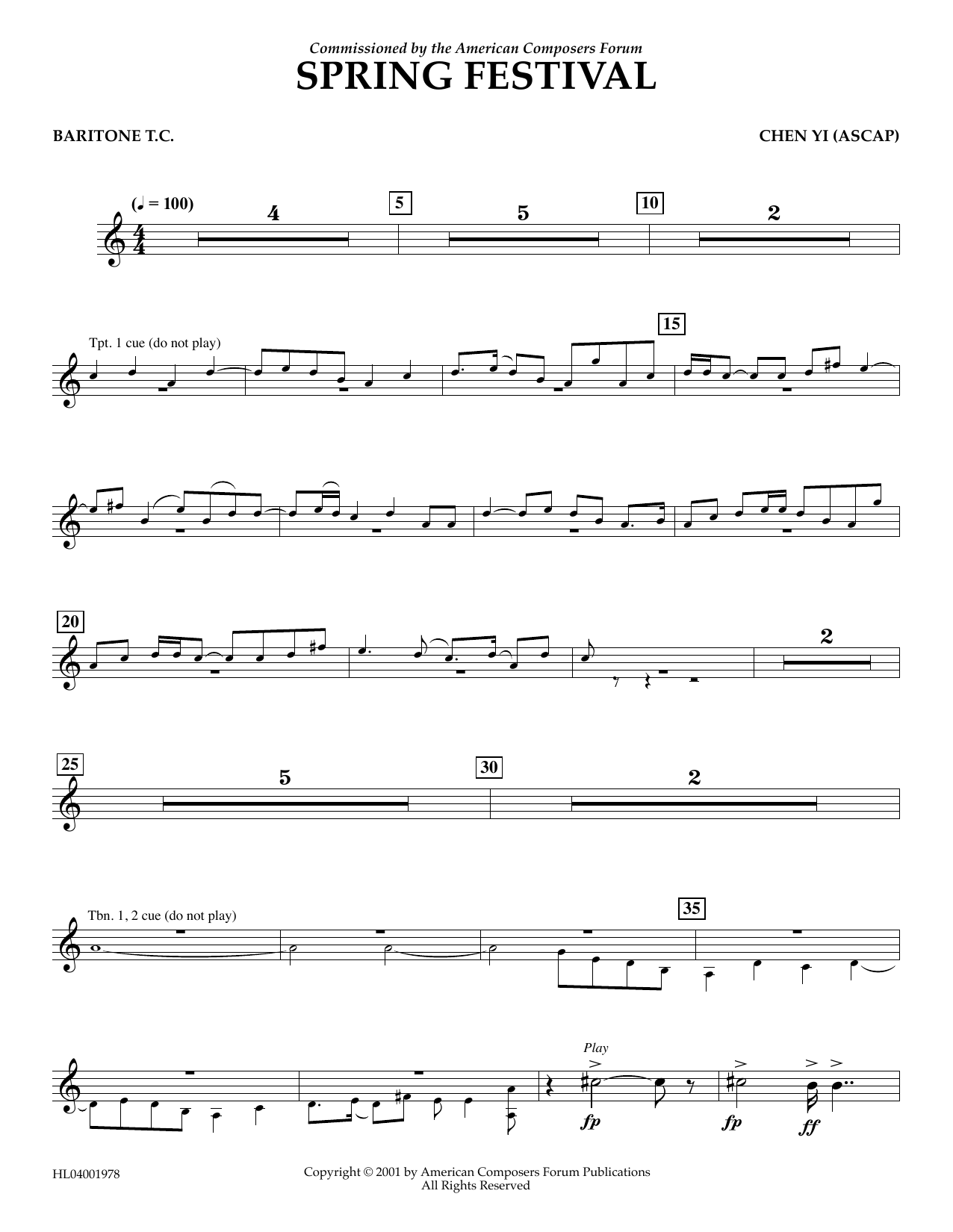 Learn to play Chen Yi Spring Festival - Euphonium in Treble Clef sheet music for Concert Band in minutes. Price: 5.9900$ Chen Yi Spring Festival - Euphonium in Treble Clef sheet music notes and chords arranged for Concert Band