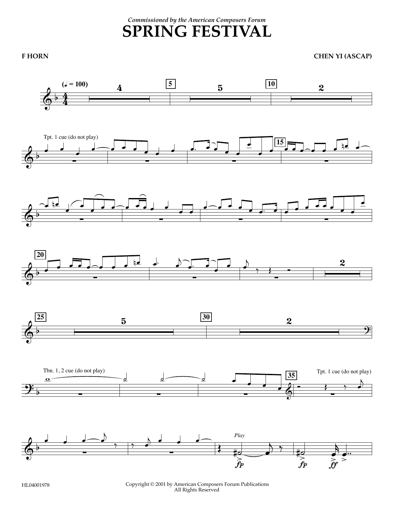 Learn to play Chen Yi Spring Festival - F Horn sheet music for Concert Band in minutes. Price: 5.9900$ Chen Yi Spring Festival - F Horn sheet music notes and chords arranged for Concert Band