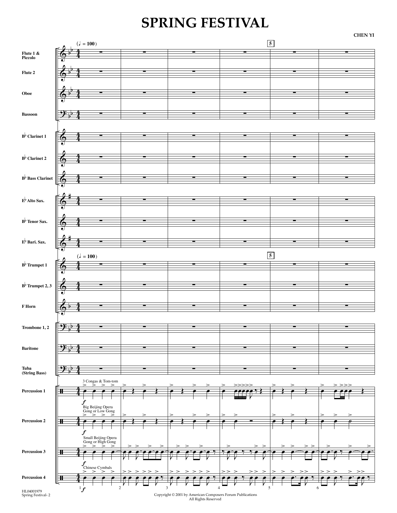 Learn to play Chen Yi Spring Festival - Full Score sheet music for Concert Band in minutes. Price: 6.9900$ Chen Yi Spring Festival - Full Score sheet music notes and chords arranged for Concert Band