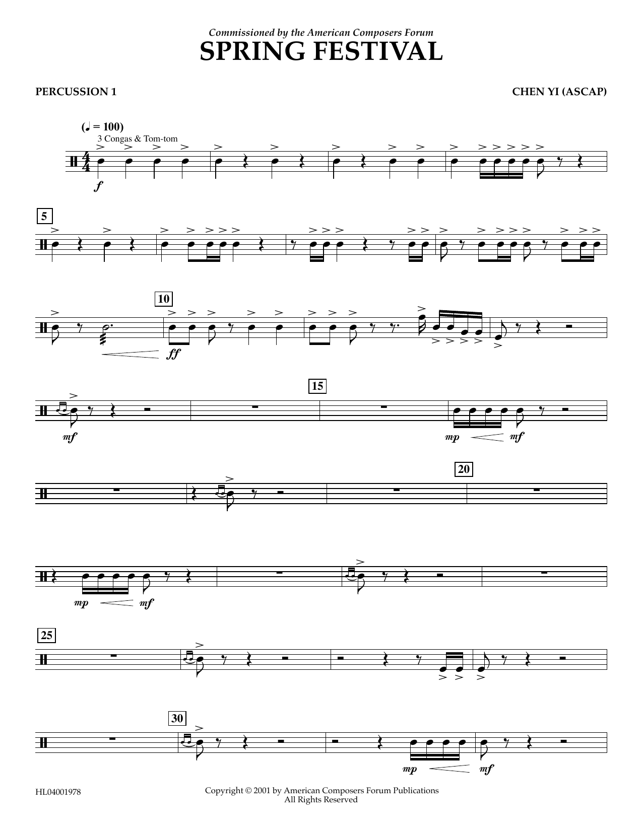 Learn to play Chen Yi Spring Festival - Percussion 1 sheet music for Concert Band in minutes. Price: 5.9900$ Chen Yi Spring Festival - Percussion 1 sheet music notes and chords arranged for Concert Band