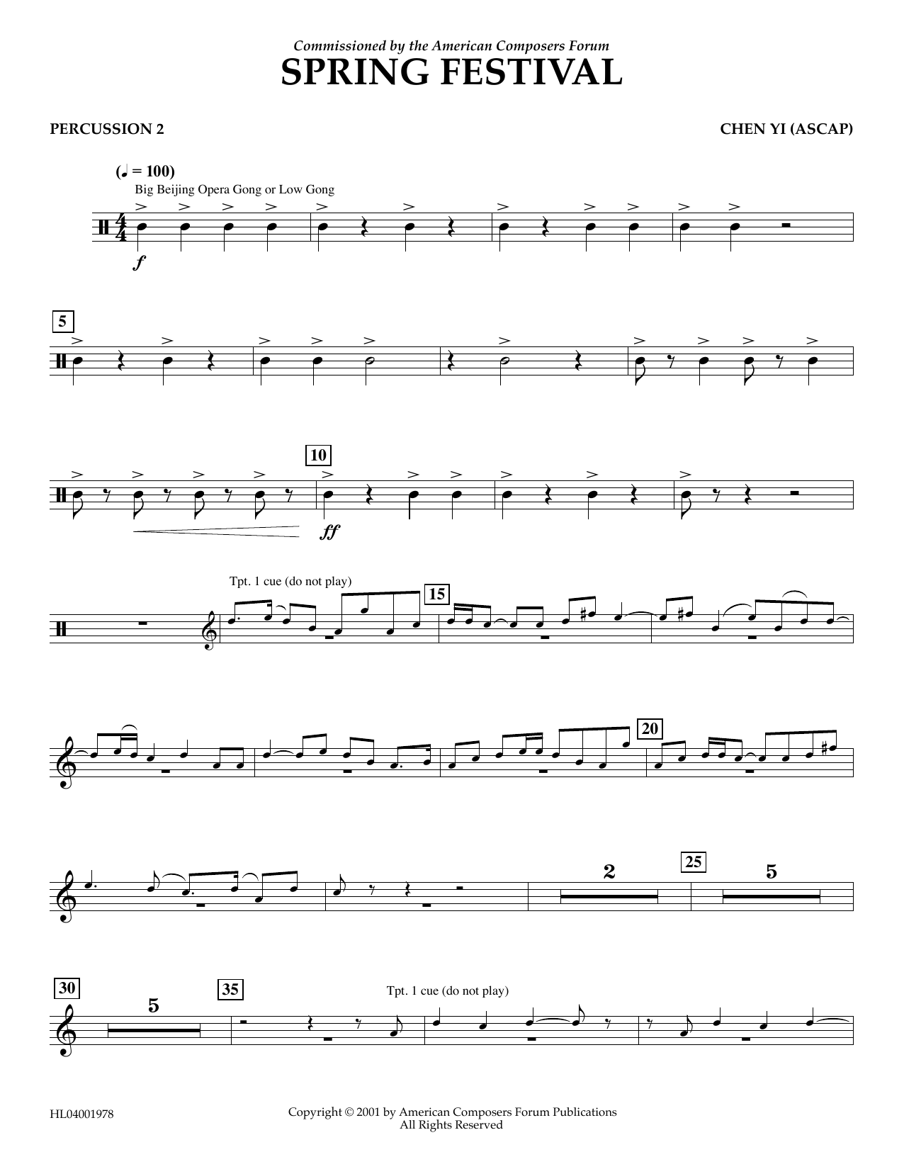 Learn to play Chen Yi Spring Festival - Percussion 2 sheet music for Concert Band in minutes. Price: 5.9900$ Chen Yi Spring Festival - Percussion 2 sheet music notes and chords arranged for Concert Band