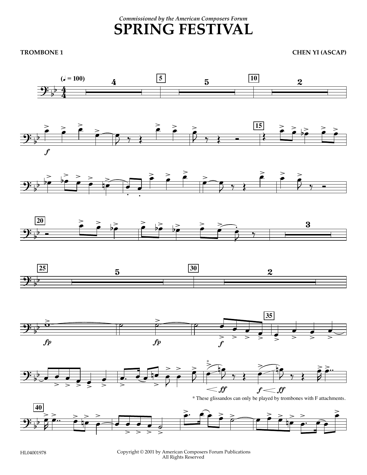 Learn to play Chen Yi Spring Festival - Trombone 1 sheet music for Concert Band in minutes. Price: 5.9900$ Chen Yi Spring Festival - Trombone 1 sheet music notes and chords arranged for Concert Band