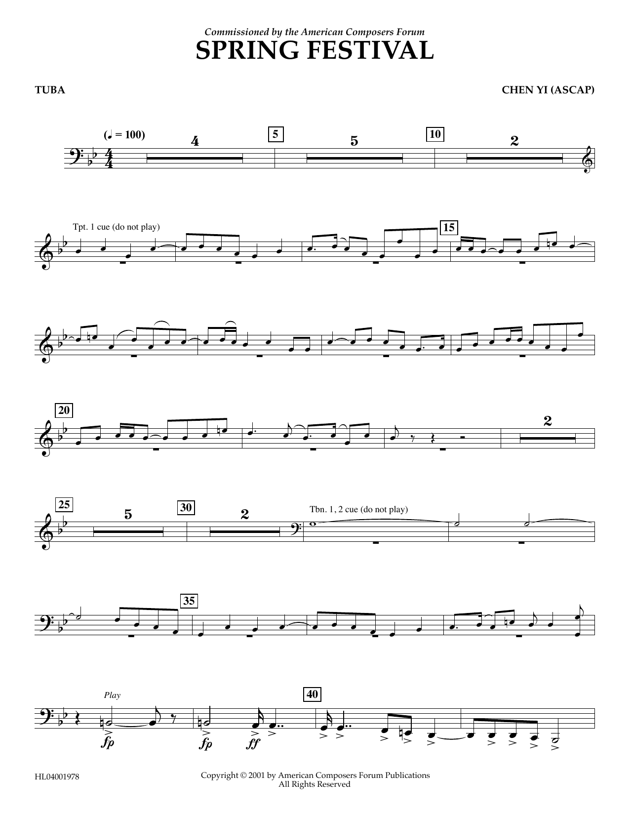 Learn to play Chen Yi Spring Festival - Tuba sheet music for Concert Band in minutes. Price: 5.9900$ Chen Yi Spring Festival - Tuba sheet music notes and chords arranged for Concert Band