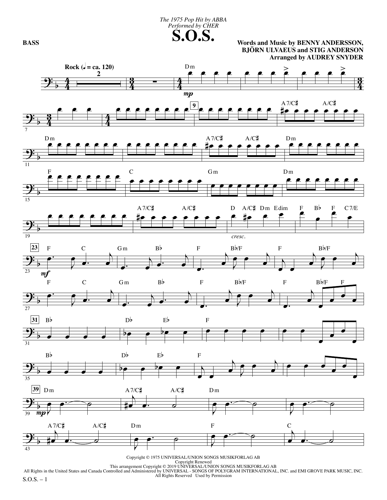 Learn to play Cher S.O.S. (arr. Audrey Snyder) - Bass sheet music for Choir Instrumental Pak in minutes. Cher S.O.S. (arr. Audrey Snyder) - Bass sheet music notes and chords. Download Printable PDF.