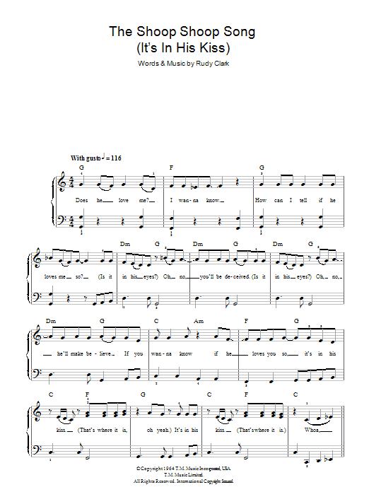 Cher The Shoop Shoop Song (It's In His Kiss) sheet music notes and chords. Download Printable PDF.