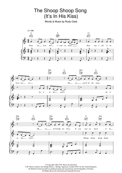 Cher The Shoop Shoop Song (It's In His Kiss) sheet music notes and chords. Download Printable PDF.