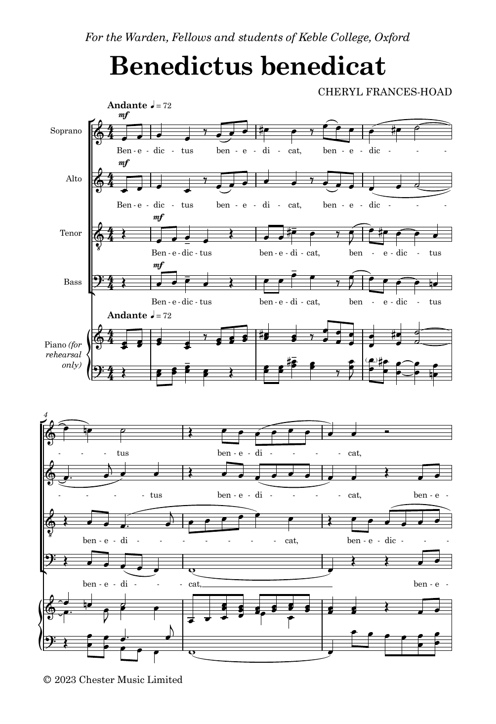 Cheryl Frances-Hoad Benedictus Benedicat sheet music notes and chords. Download Printable PDF.