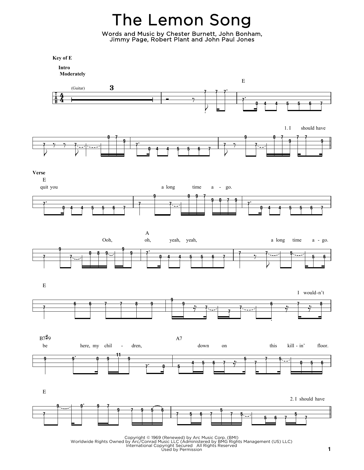 Chester Burnett The Lemon Song sheet music notes and chords. Download Printable PDF.