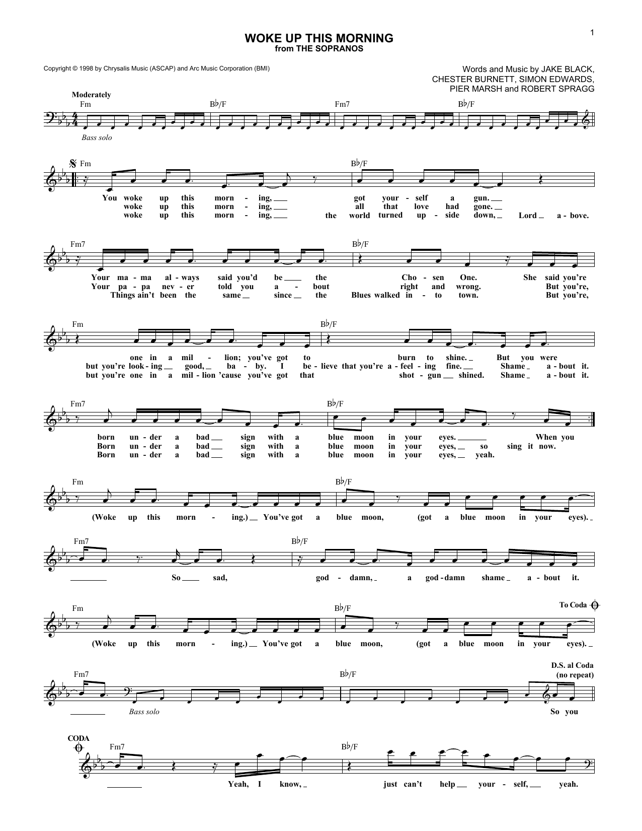 Learn to play Alabama 3 Woke Up This Morning sheet music for Lead Sheet / Fake Book in minutes. Price: 5.9900$ Alabama 3 Woke Up This Morning sheet music notes and chords arranged for Lead Sheet / Fake Book