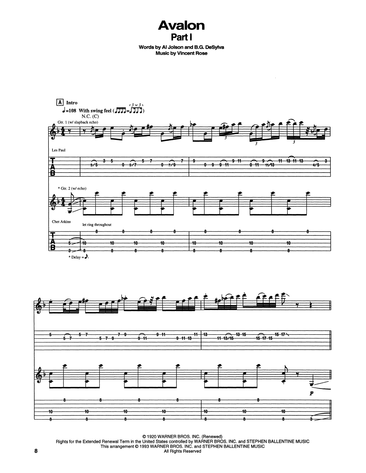 Chet Atkins Avalon sheet music notes and chords. Download Printable PDF.