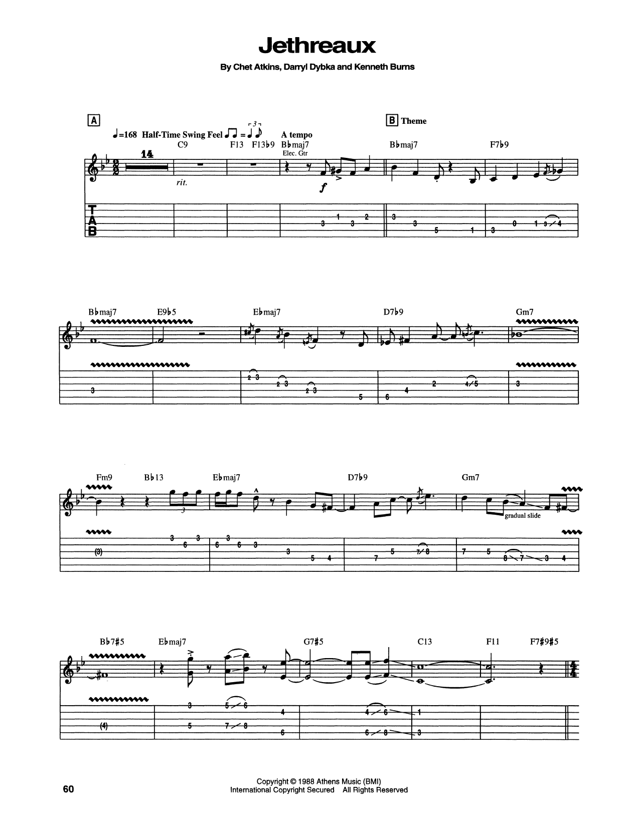 Chet Atkins Jethreaux sheet music notes and chords. Download Printable PDF.