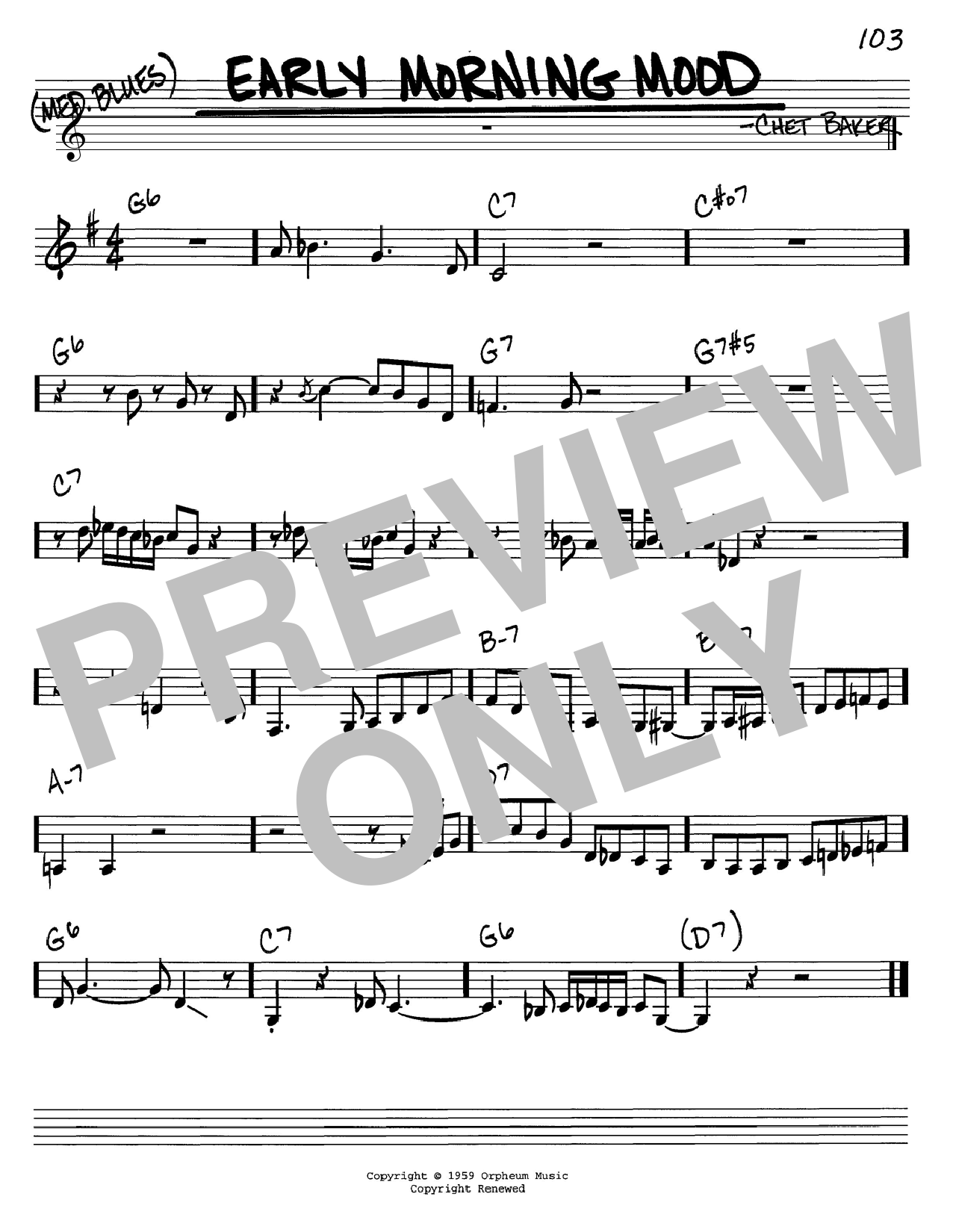 Chet Baker Early Morning Mood Sheet Music Pdf Notes Chords Jazz Score Real Book Melody Chords C Instruments Download Printable Sku