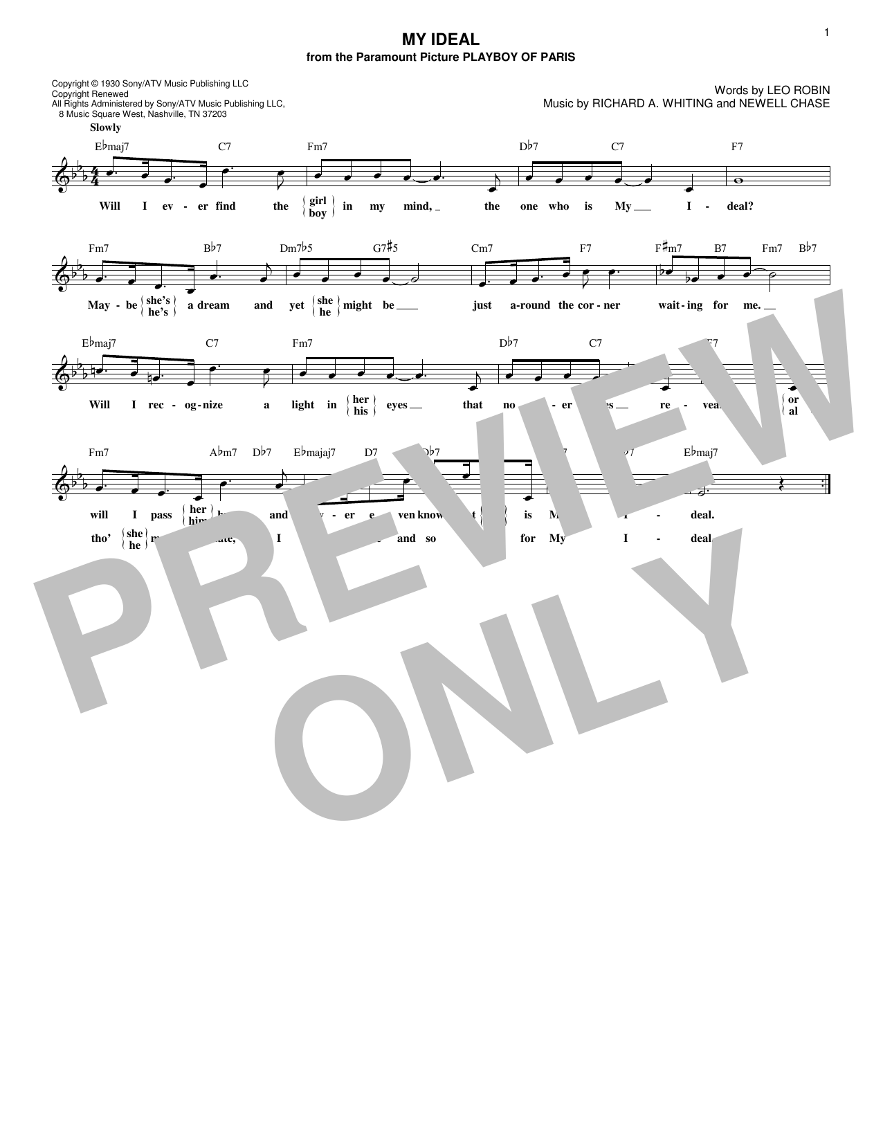 Chet Baker My Ideal sheet music notes and chords arranged for Lead Sheet / Fake Book