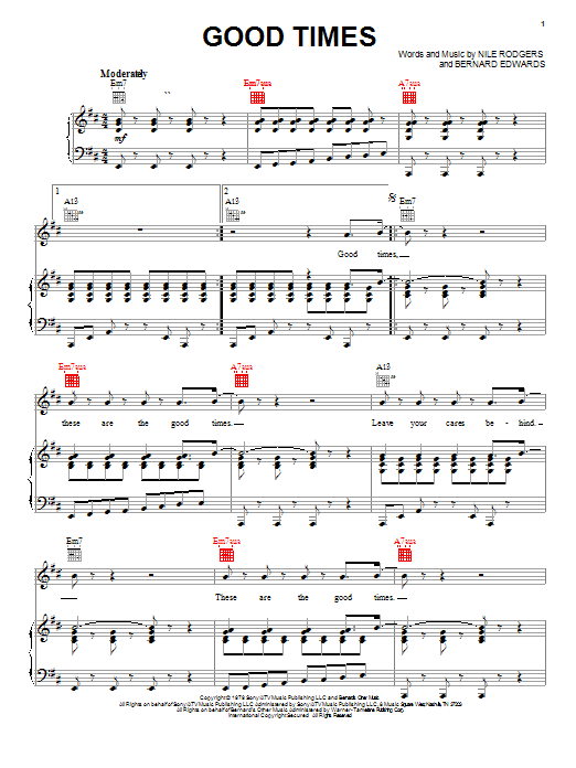 Learn to play Chic Good Times sheet music for Easy Piano in minutes. Price: 6.9900$ Chic Good Times sheet music notes and chords arranged for Easy Piano