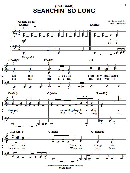 Learn to play Chicago (I've Been) Searchin' So Long sheet music for Easy Piano in minutes. Chicago (I've Been) Searchin' So Long sheet music notes and chords. Download Printable PDF.