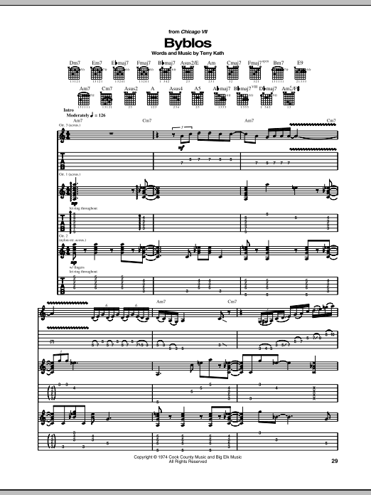 Learn to play Chicago Byblos sheet music for Guitar Tab in minutes. Chicago Byblos sheet music notes and chords. Download Printable PDF.