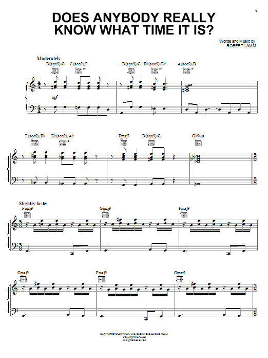 Chicago does anybody really know what time it is sheet music for