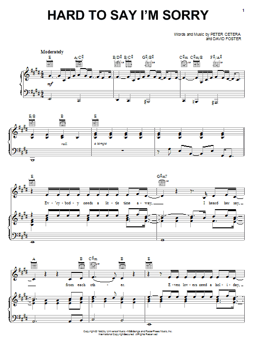Chicago Hard To Say I'm Sorry sheet music notes and chords. Download Printable PDF.