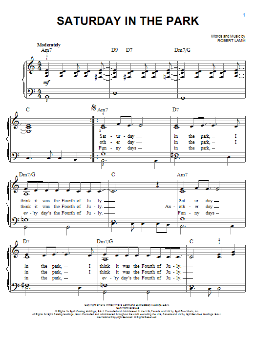 Chicago Saturday In The Park Sheet Music Chords Download Printable Pdf Jazz Score For Real Book Melody Lyrics Chords Sku 4816