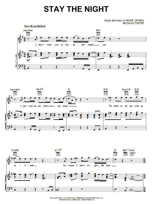 Chicago Stay The Night sheet music notes and chords. Download Printable PDF.