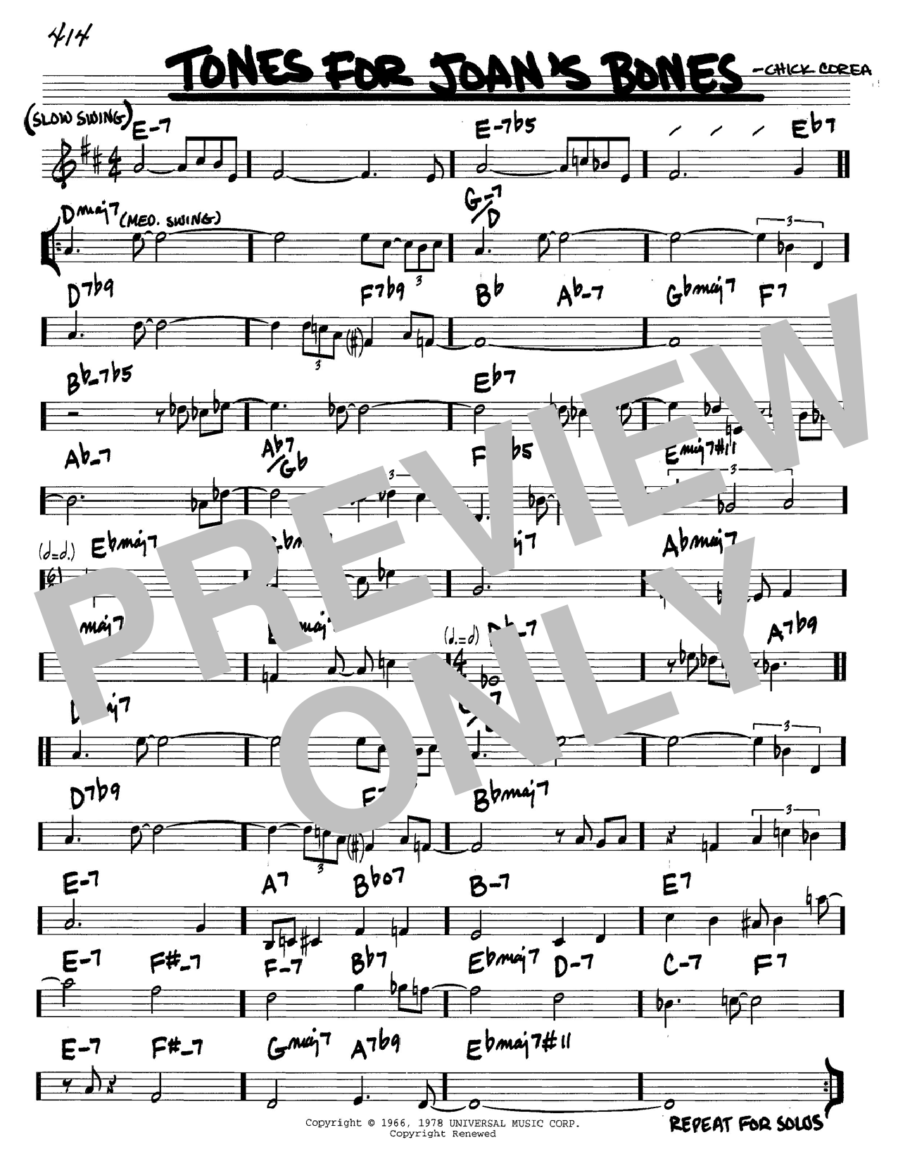 Learn to play Chick Corea Tones For Joan's Bones sheet music for Real Book – Melody & Chords in minutes. Chick Corea Tones For Joan's Bones sheet music notes and chords. Download Printable PDF.