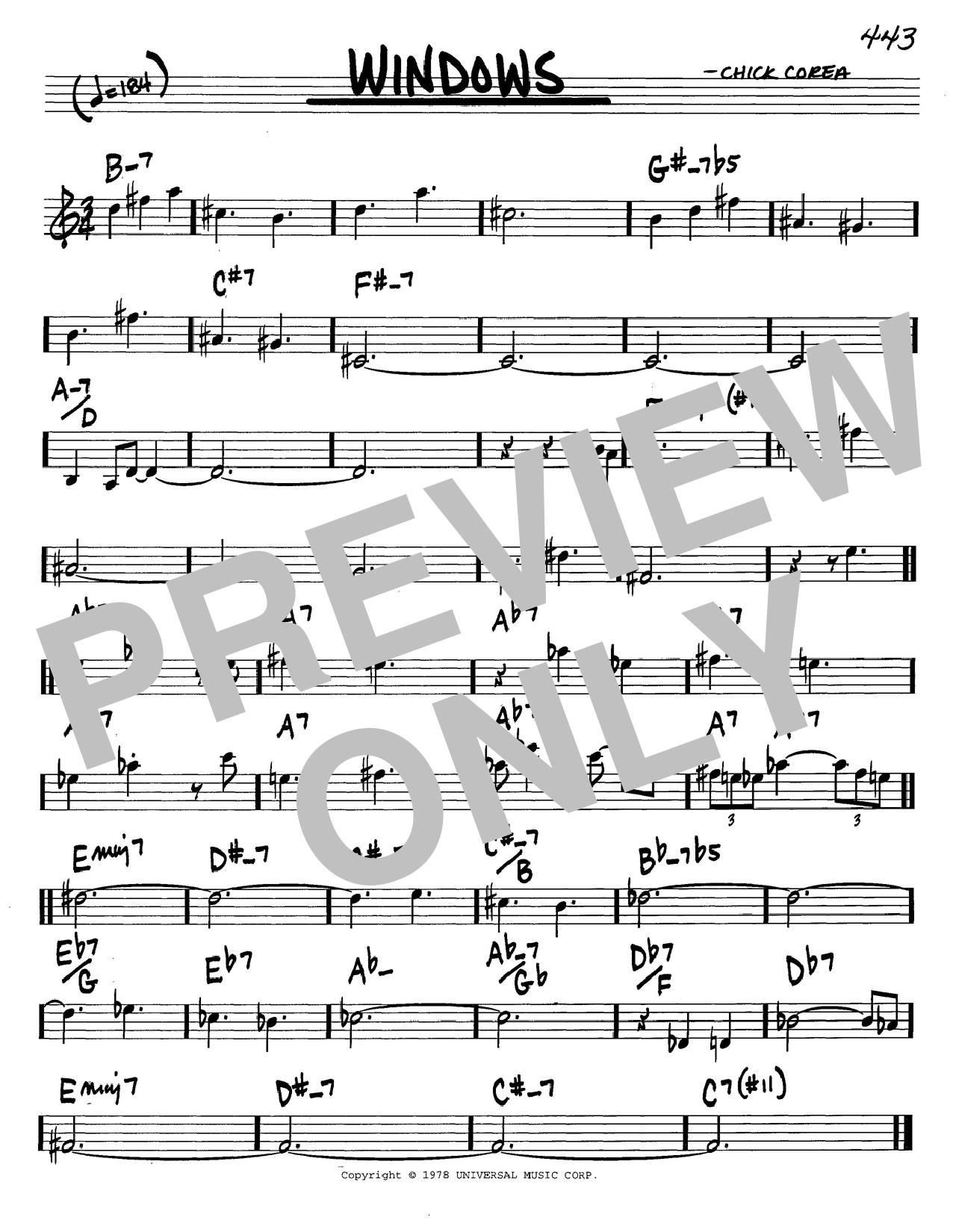 Learn to play Chick Corea Windows sheet music for Real Book – Melody & Chords in minutes. Chick Corea Windows sheet music notes and chords. Download Printable PDF.