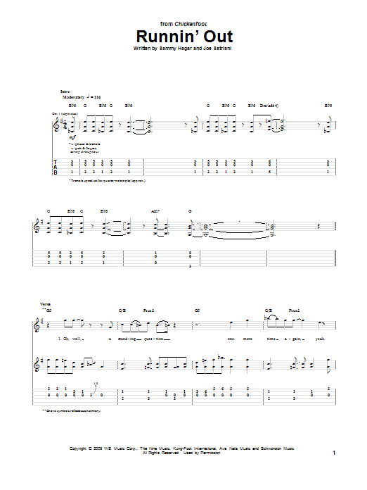 Chickenfoot Runnin' Out sheet music notes and chords. Download Printable PDF.