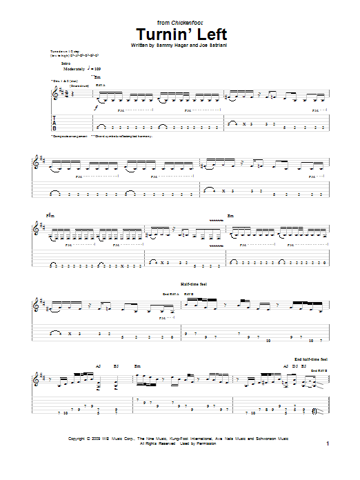 Chickenfoot Turnin' Left sheet music notes and chords. Download Printable PDF.