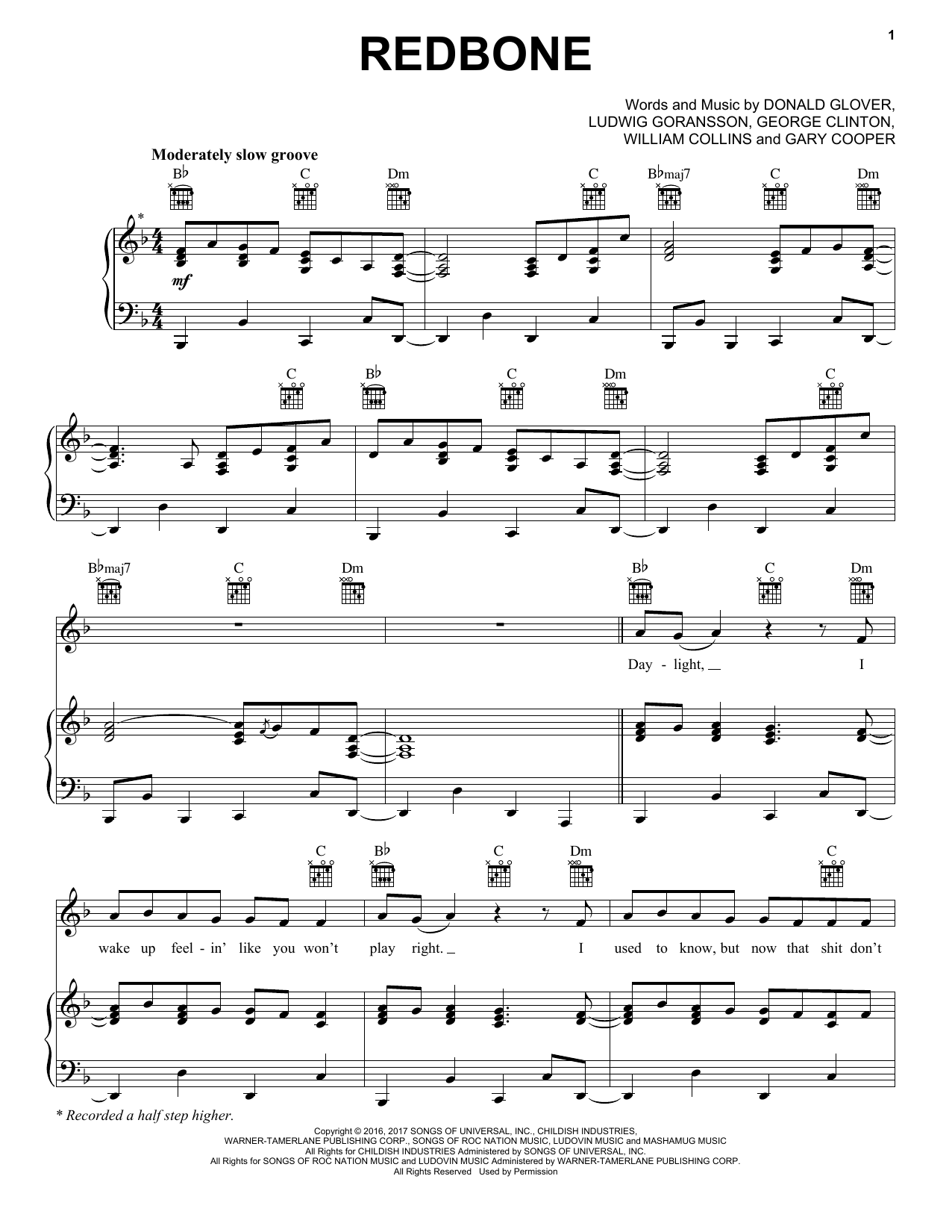 Childish Gambino Redbone Sheet Music Notes Chords Download Printable Piano Vocal Guitar Right Hand Melody Sku 197631 - this is america childish gambino roblox id code