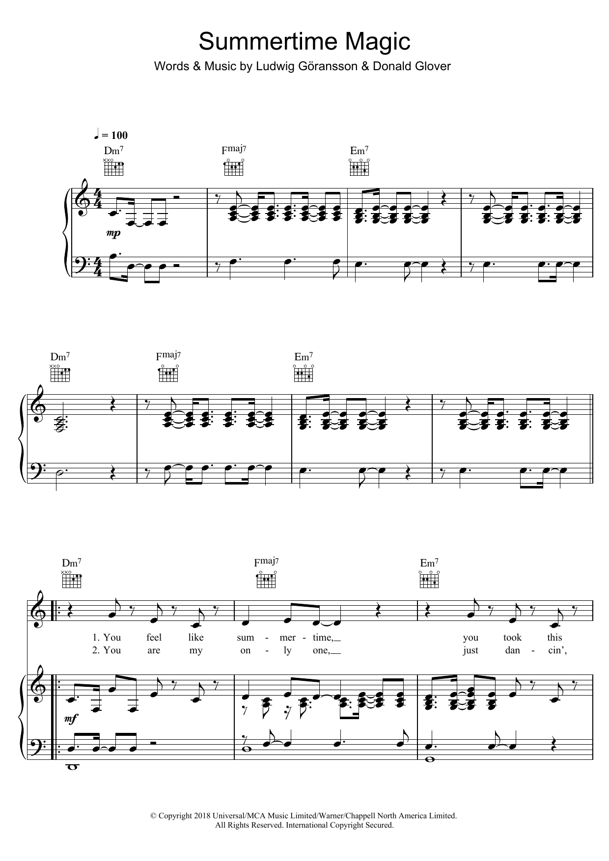 Childish Gambino Summertime Magic sheet music notes and chords. Download Printable PDF.