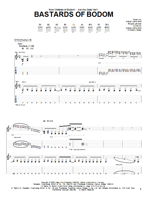Learn to play Children Of Bodom Bastards Of Bodom sheet music for Guitar Tab in minutes. Price: 7.8900$ Children Of Bodom Bastards Of Bodom sheet music notes and chords arranged for Guitar Tab
