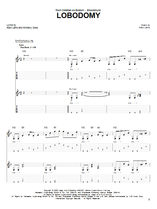 Children Of Bodom LoBodomy sheet music notes and chords. Download Printable PDF.