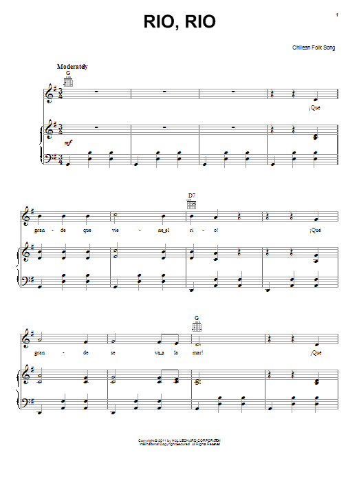 Chilean Folksong Rio, Rio sheet music notes and chords. Download Printable PDF.