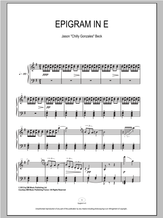 Chilly Gonzales Epigram In E sheet music notes and chords. Download Printable PDF.