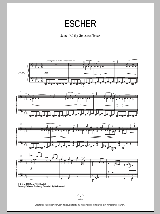 Chilly Gonzales Escher sheet music notes and chords. Download Printable PDF.