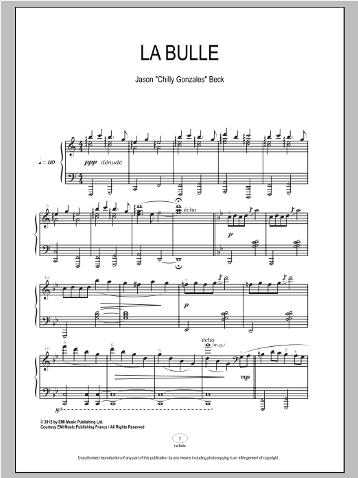 Learn to play Chilly Gonzales La Bulle sheet music for Piano Solo in minutes. Chilly Gonzales La Bulle sheet music notes and chords. Download Printable PDF.