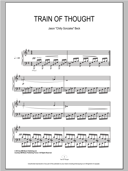 Chilly Gonzales Train Of Thought sheet music notes and chords. Download Printable PDF.