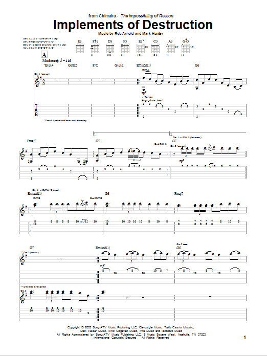 Chimaira Implements Of Destruction sheet music notes and chords. Download Printable PDF.