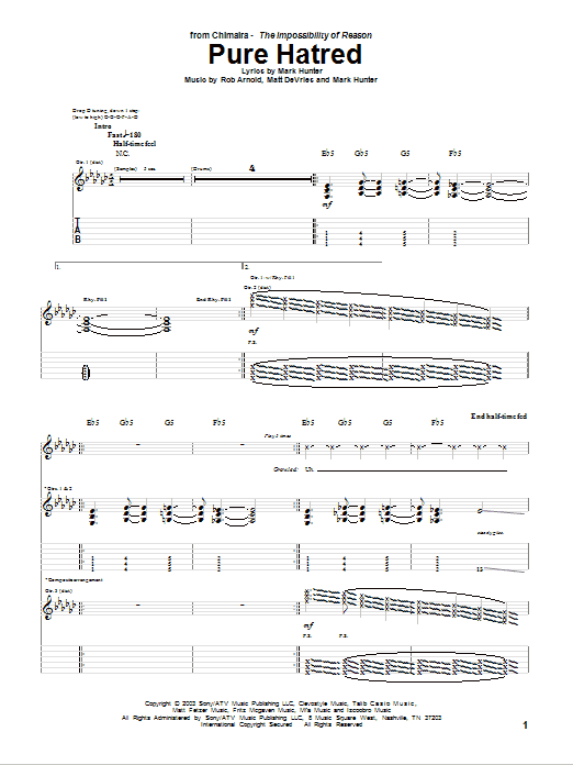 Chimaira Pure Hatred sheet music notes and chords. Download Printable PDF.