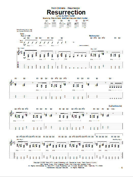 Chimaira Resurrection sheet music notes and chords. Download Printable PDF.