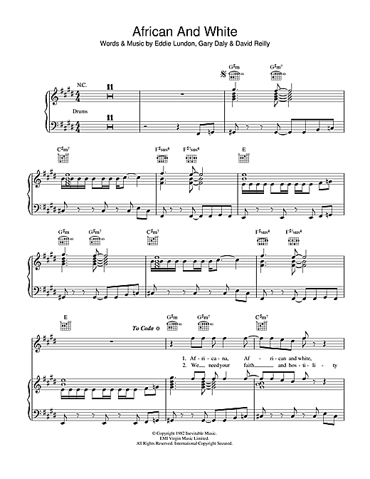 China Crisis African And White sheet music notes and chords. Download Printable PDF.