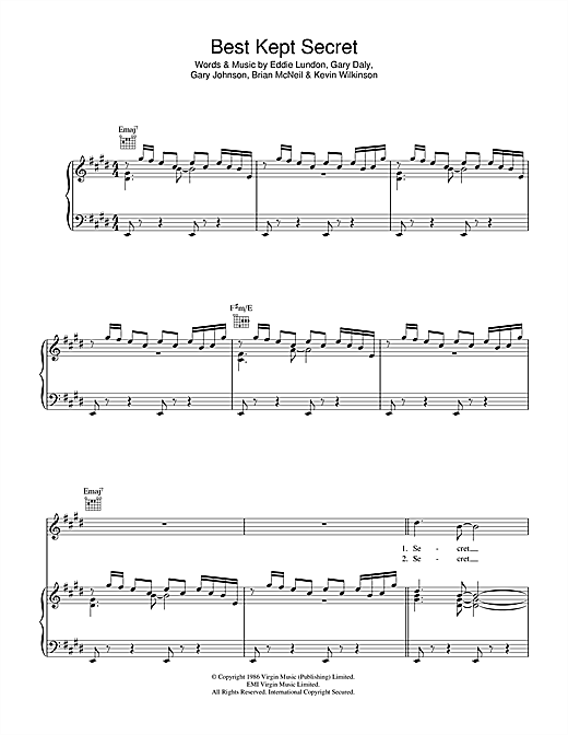 China Crisis Best Kept Secret sheet music notes and chords. Download Printable PDF.