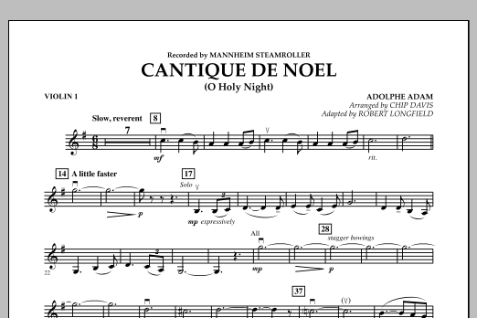 Chip Davis Cantique De Noel O Holy Night Violin 1 Sheet Music Pdf Notes Chords Christmas Score Orchestra Download Printable Sku 321512