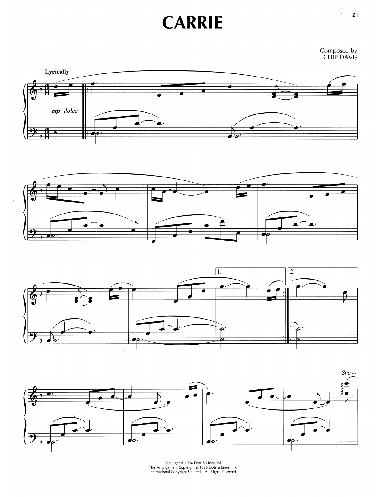 Chip Davis Carrie sheet music notes and chords. Download Printable PDF.