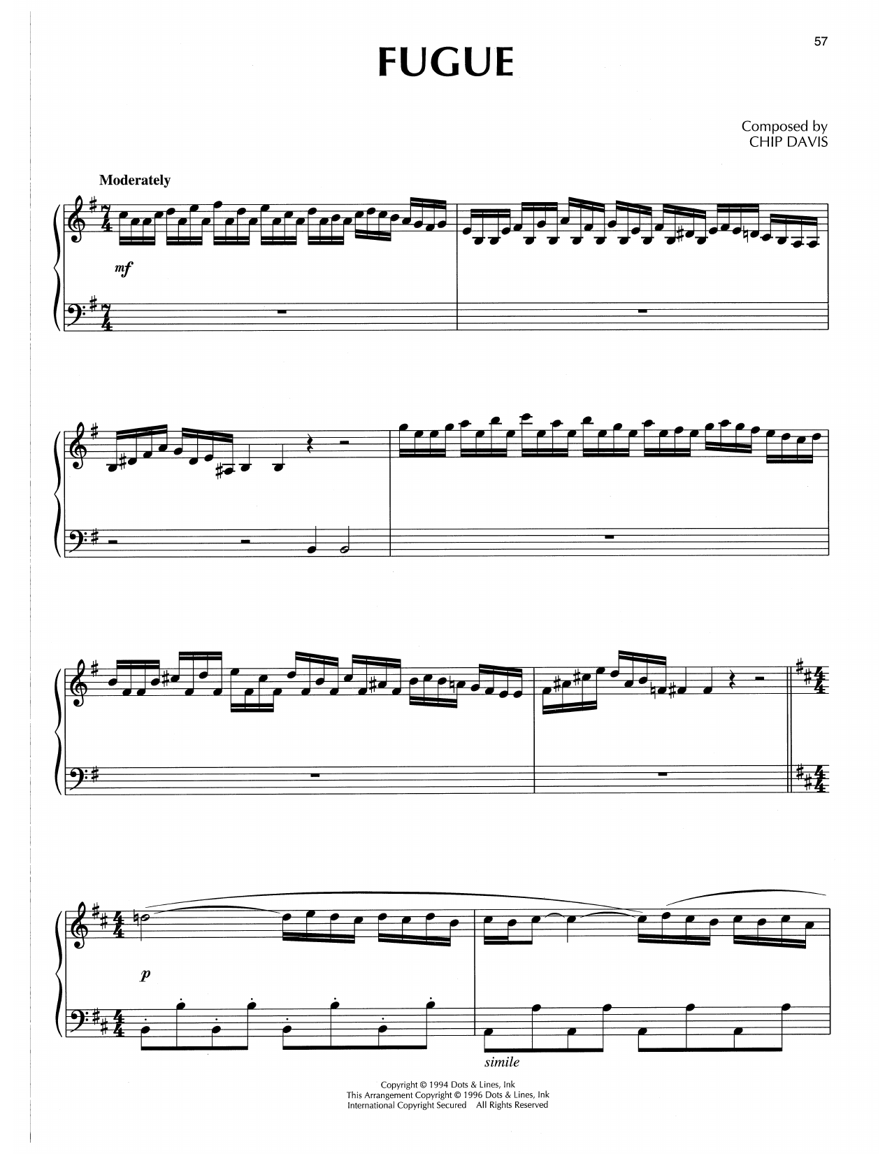 Chip Davis Fugue sheet music notes and chords. Download Printable PDF.